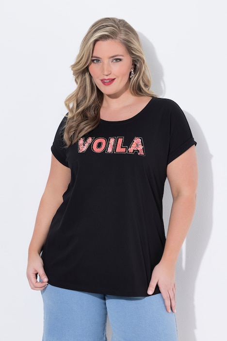 Textured Voila Lettering Cap Sleeve Tee