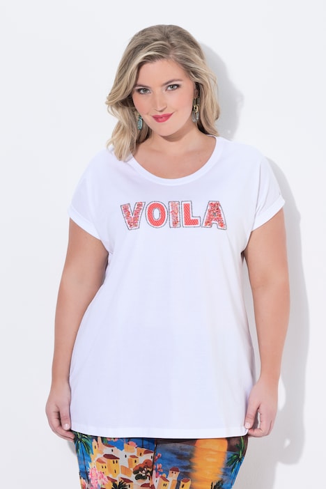 Textured Voila Lettering Cap Sleeve Tee