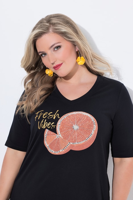 T-Shirt, A-Linie, verzierte Orangen Applikation