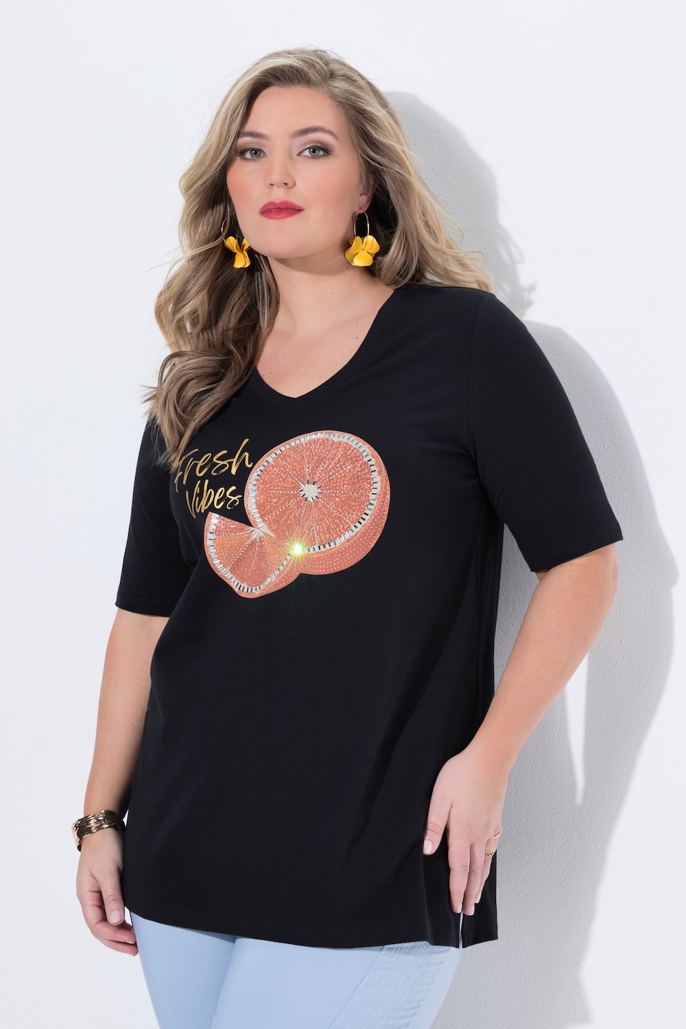 T-Shirt, A-Linie, verzierte Orangen Applikation