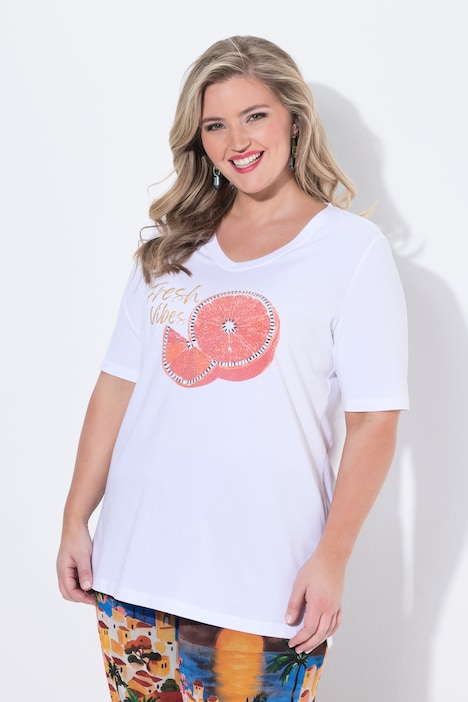 T-Shirt, A-Linie, verzierte Orangen Applikation