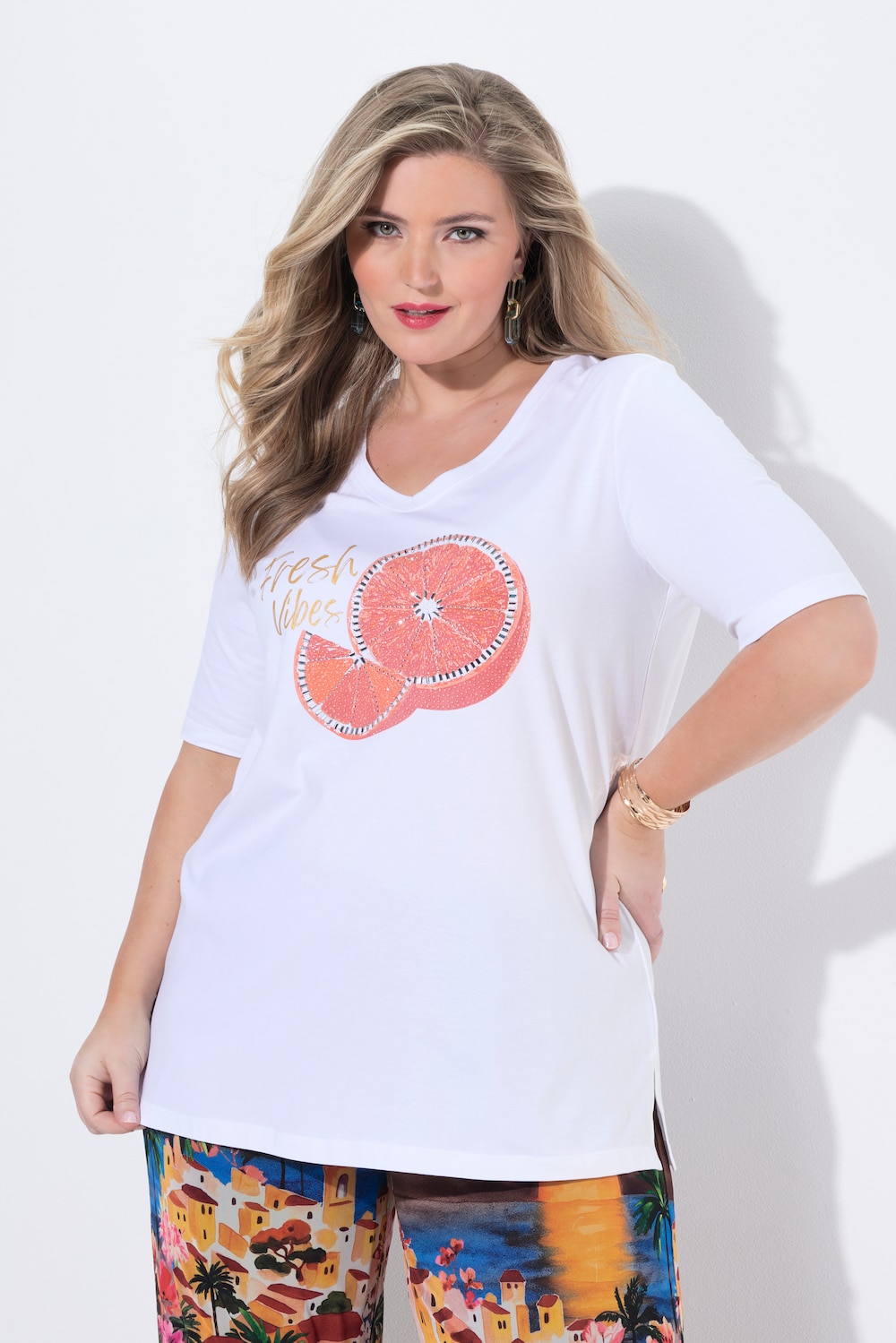 T-Shirt, A-Linie, verzierte Orangen Applikation