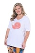 Tričko, áčkový střih, detail aplikace s pomeranči