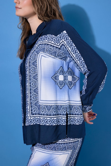 Camicia, taglio dritto, stampa etnica stile foulard