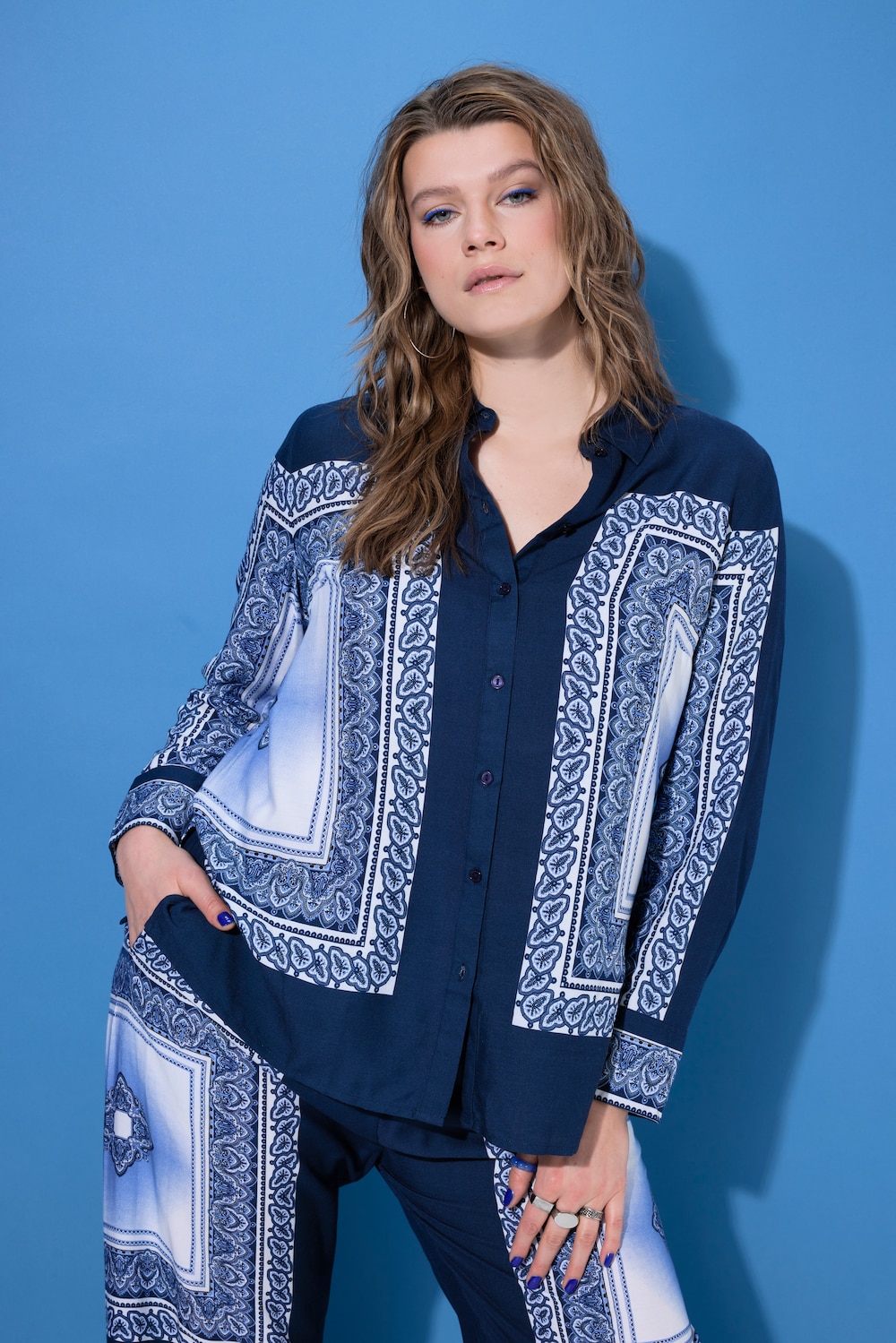 Hemdbluse, Straight Shape, Tuchprint