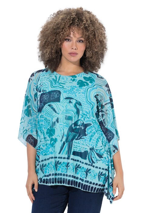 Síťovaná halenka, dvojitá vrstva, volný střih, kulatý výstřih, polodlouhý rukáv