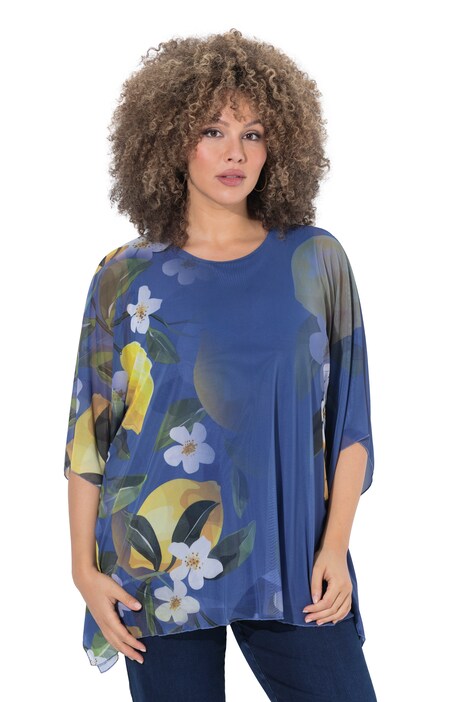 Síťovaná halenka, dvojitá vrstva, volný střih, kulatý výstřih, polodlouhý rukáv