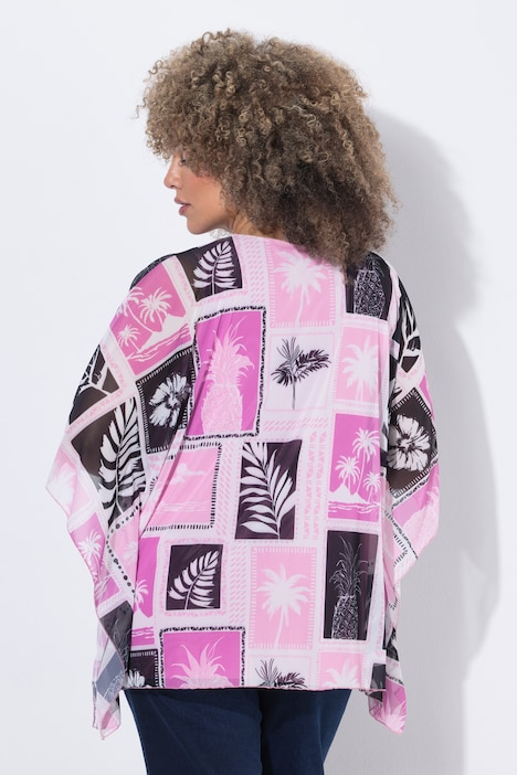 Mesh-Bluse, doppellagig, Oversized, Rundhals, Halbarm