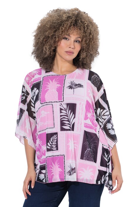 Síťovaná halenka, dvojitá vrstva, volný střih, kulatý výstřih, polodlouhý rukáv