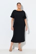 Midi-jurk, sierknopen, oversized, ronde hals, korte mouw