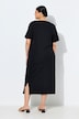 Midi-jurk, sierknopen, oversized, ronde hals, korte mouw