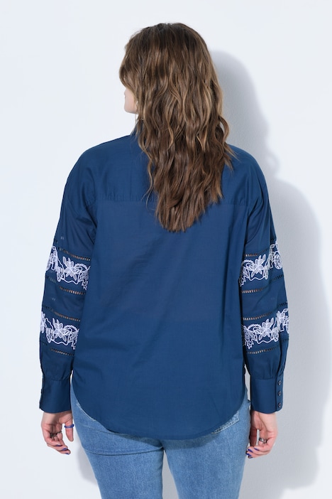 Hemdbluse, oversized, Spitze am Langarm