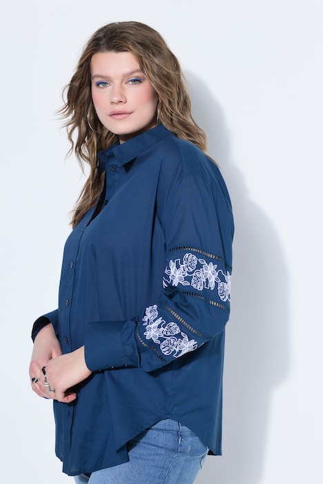 Hemdbluse, oversized, Spitze am Langarm