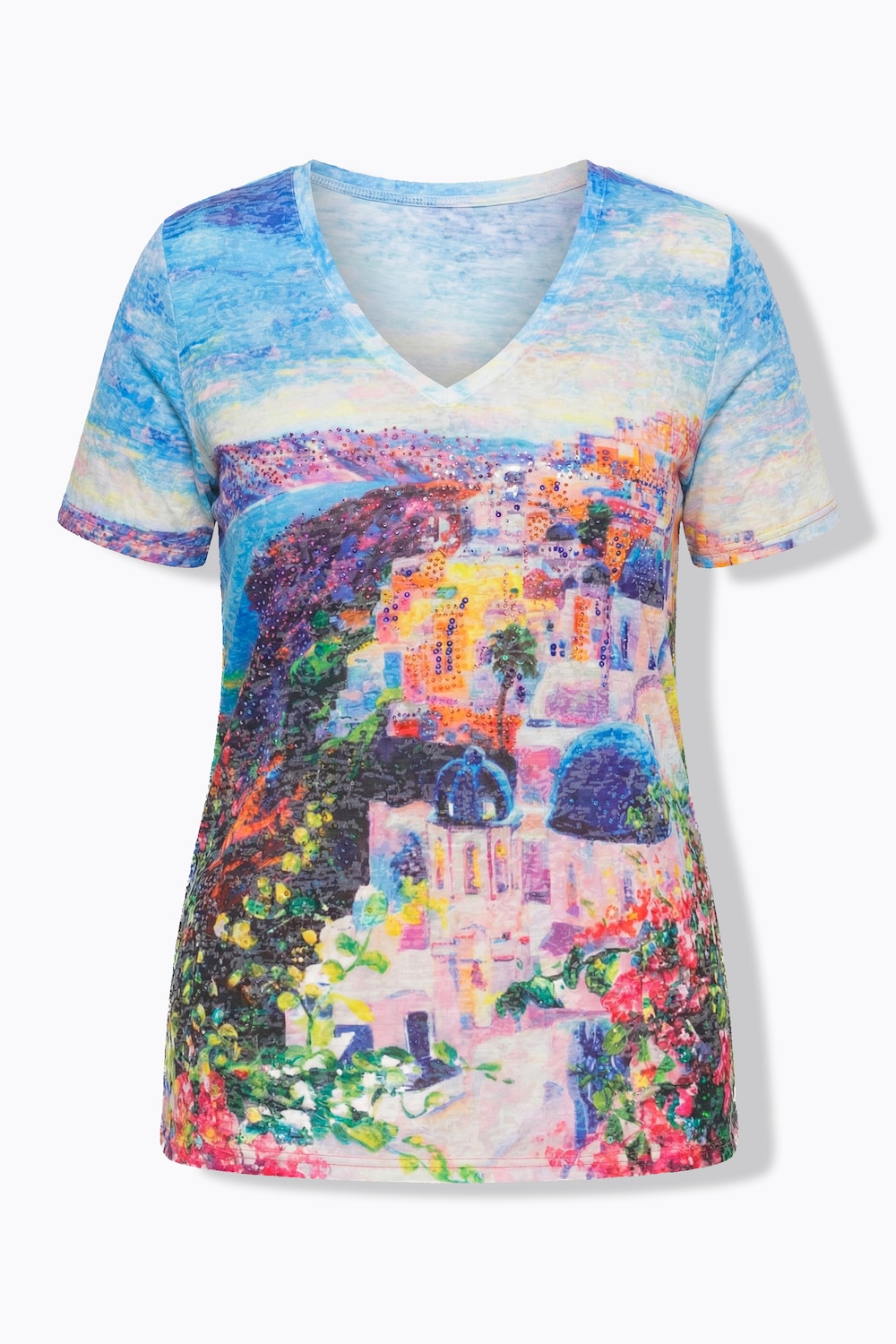 Stora storlekar T-shirt, Dam, blå, storlek: 50, Polyester/Viskos, Mia Moda