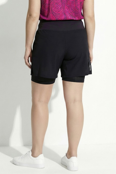 2-in-1-Funktionsshorts, High Waist, Reißverschlusstaschen