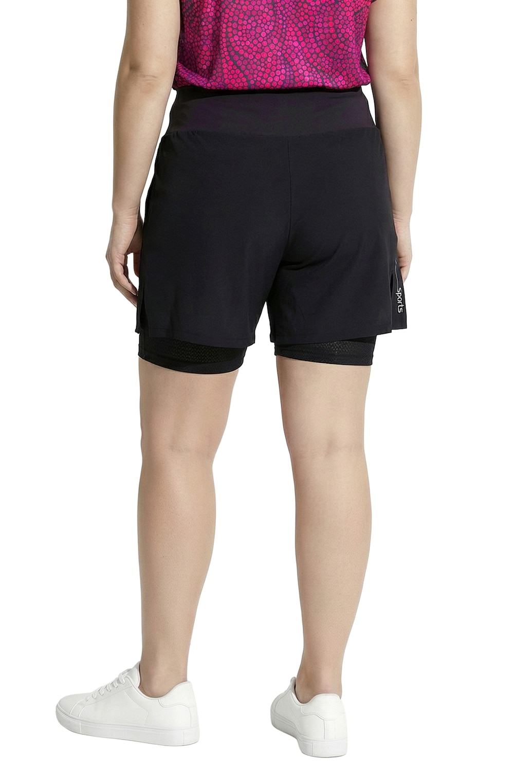 Stora storlekar 2-i-1 funktionella shorts med hög midja och fickor med dragkedja, Dam, svart, storlek: 54/56, Polyester/Syntetfibrer/Elastan, Ulla Popken