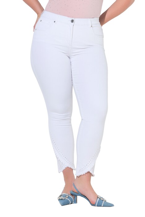 7/8 džíny, přiléhavý střih, 5 kapes, lem s třásněmi