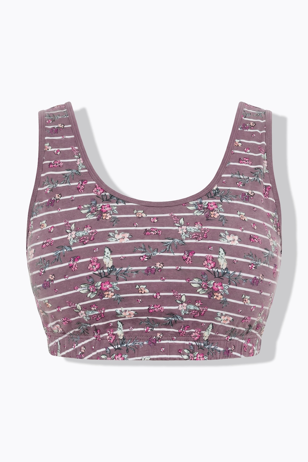 Stora storlekar Bustier med ränder/blommor och rund halsringning, Dam, brun, storlek: 58/60, Bomull, Ulla Popken