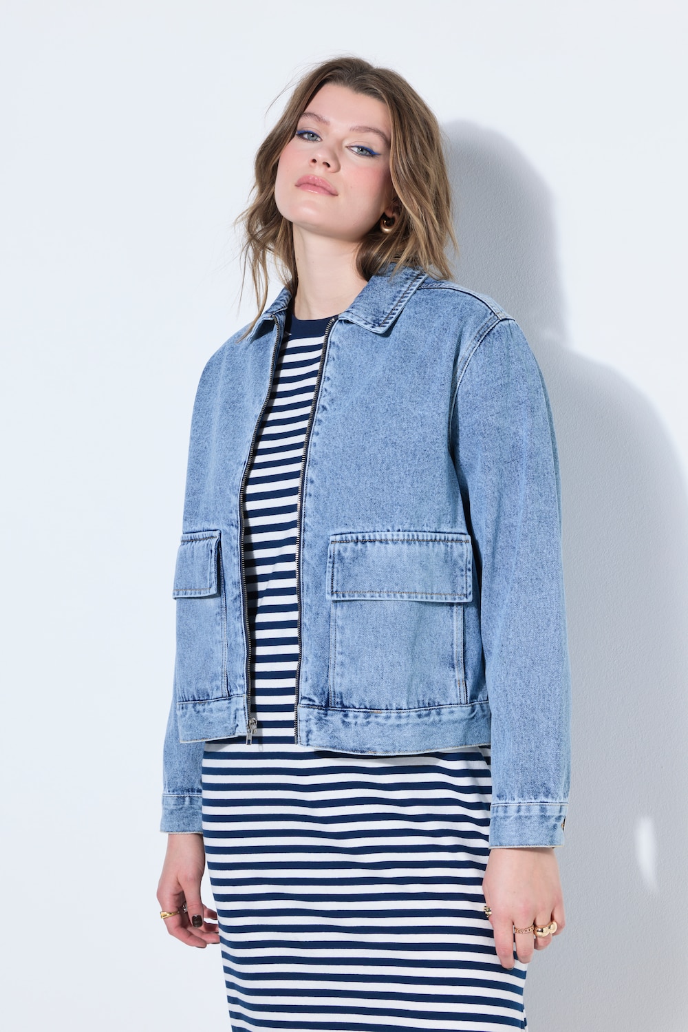Jeansjacke, Boxy Shape, Zipper, viele Taschen