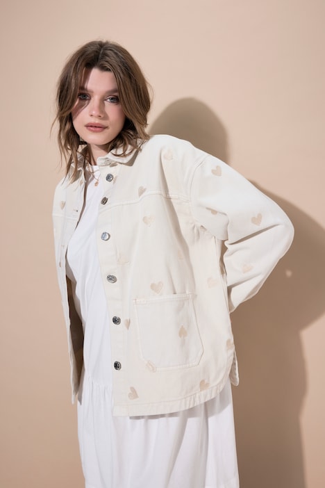 Veste en jean oversize à cœurs, denim épais