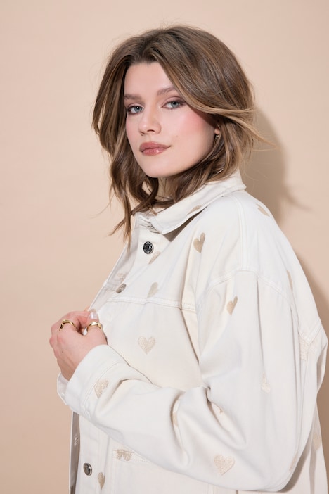 Veste en jean oversize à cœurs, denim épais