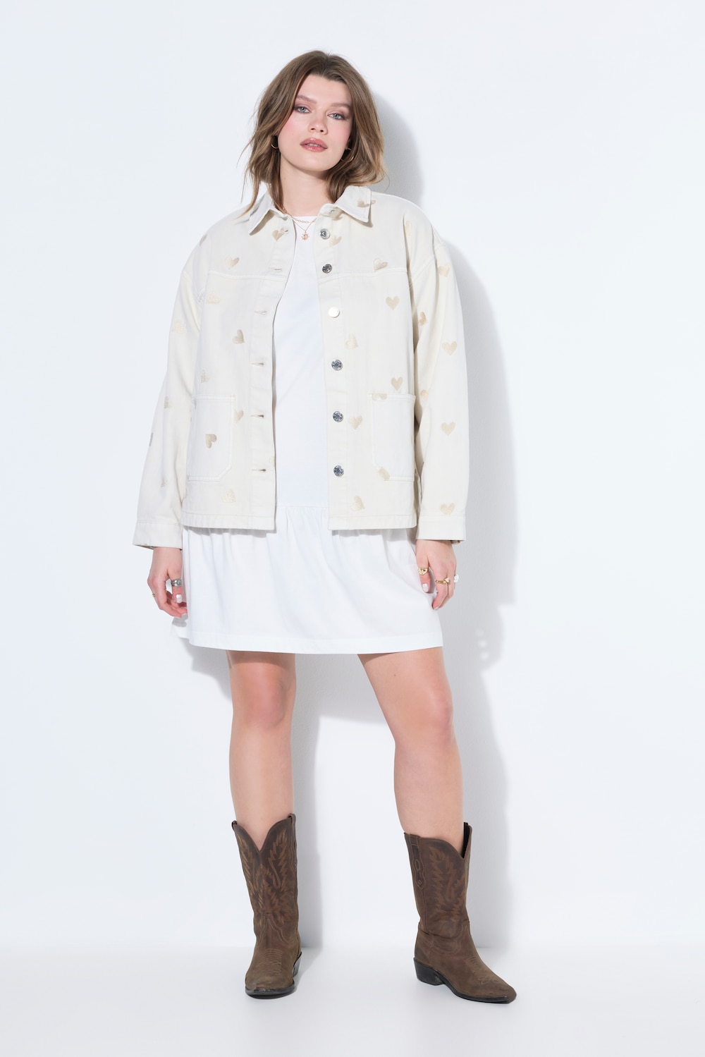 Jeansjacke, oversized, Hearts, Heavy Denim