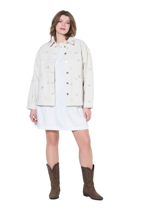 džínová bunda, volný střih, srdíčka, pevný denim