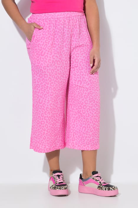 Culotte, weites Bein, Musselin, Leo-Muster