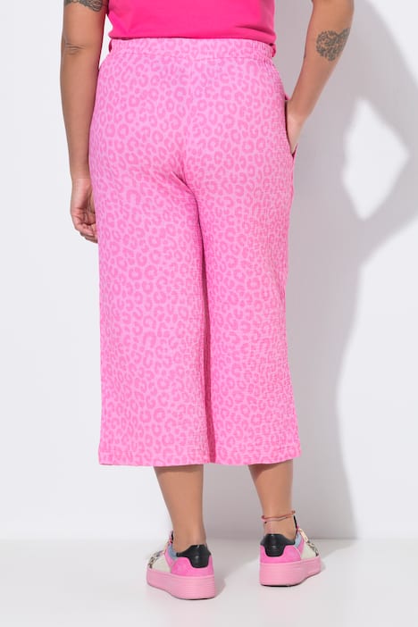 Culotte, weites Bein, Musselin, Leo-Muster