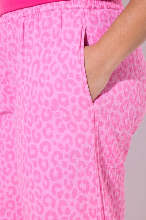 Culotte, weites Bein, Musselin, Leo-Muster