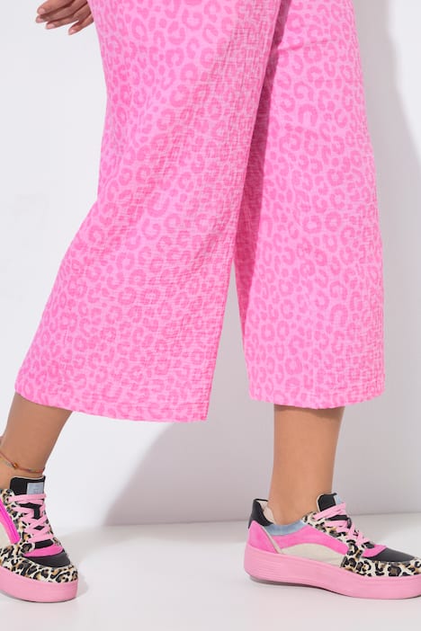 Culotte, weites Bein, Musselin, Leo-Muster