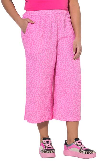 Kalhoty Culottes, široký střih, mušelín, leopardí vzor