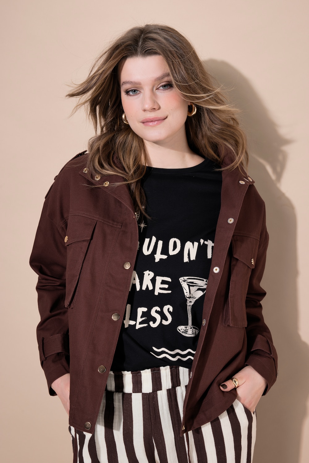 Utility-jas, oversized, grote zakken, opstaande kraag