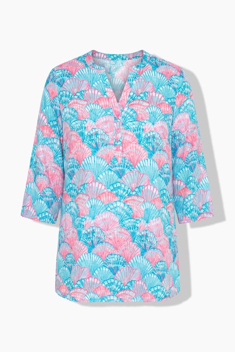 Bluse, A-Linie, Muschel-Muster, 3/4-Ärmel