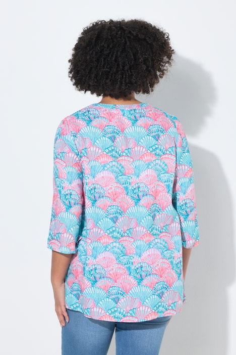 Bluse, A-Linie, Muschel-Muster, 3/4-Ärmel