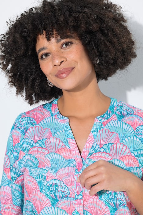 Bluse, A-Linie, Muschel-Muster, 3/4-Ärmel