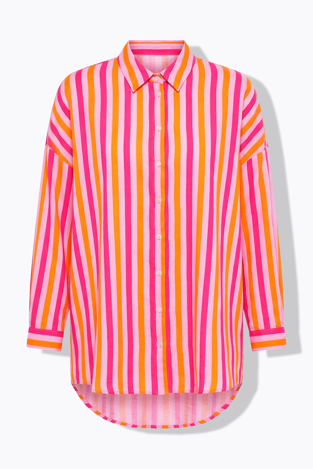 Stora storlekar Muslinblus i oversized modell med neonränder och långa ärmar, Dam, rosa, storlek: 58/60, Bomull, Studio Untold