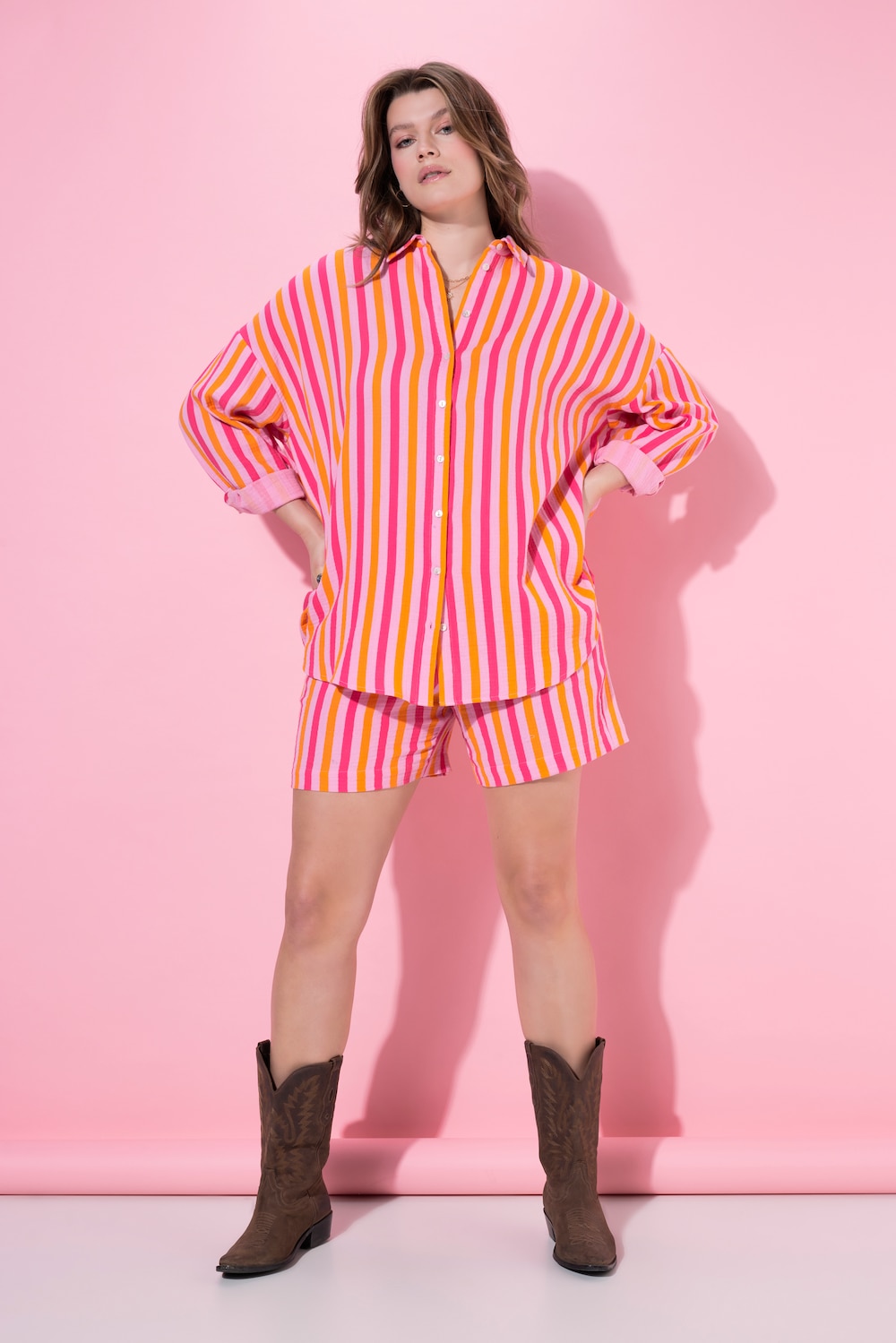 Musselin Bluse, oversized, Neon Stripes, Langarm