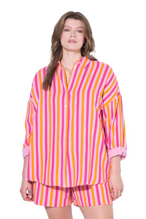Mušelínová halenka, volný střih, neonové pruhy, dlouhé rukávy