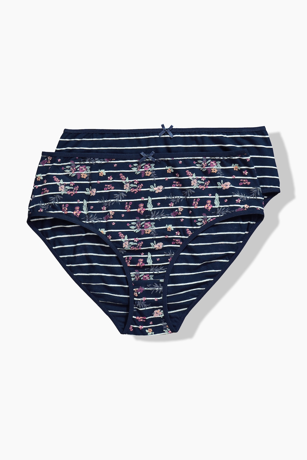 Miditruser, 2-pakning, blomster/striper, økologisk bomull