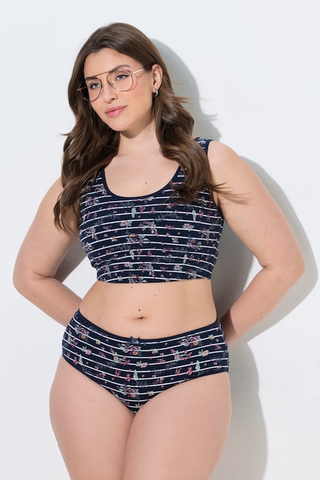 Lot de 2 culottes midi, rayures / petites fleurs, coton bio