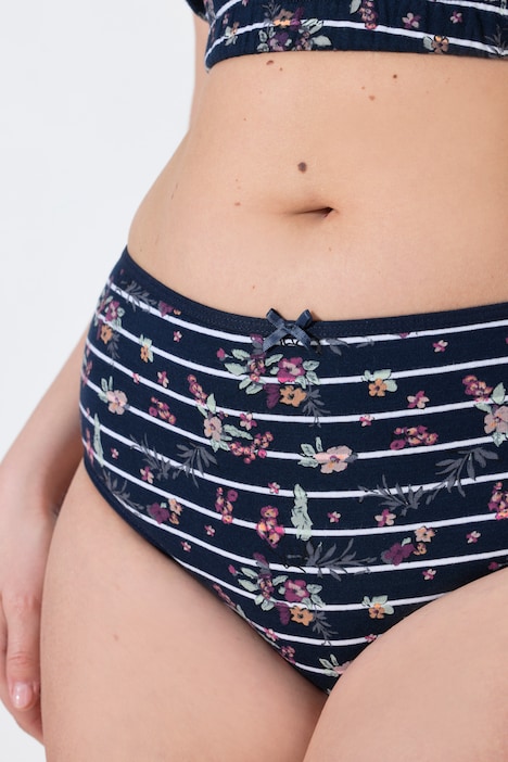 Lot de 2 culottes midi, rayures / petites fleurs, coton bio