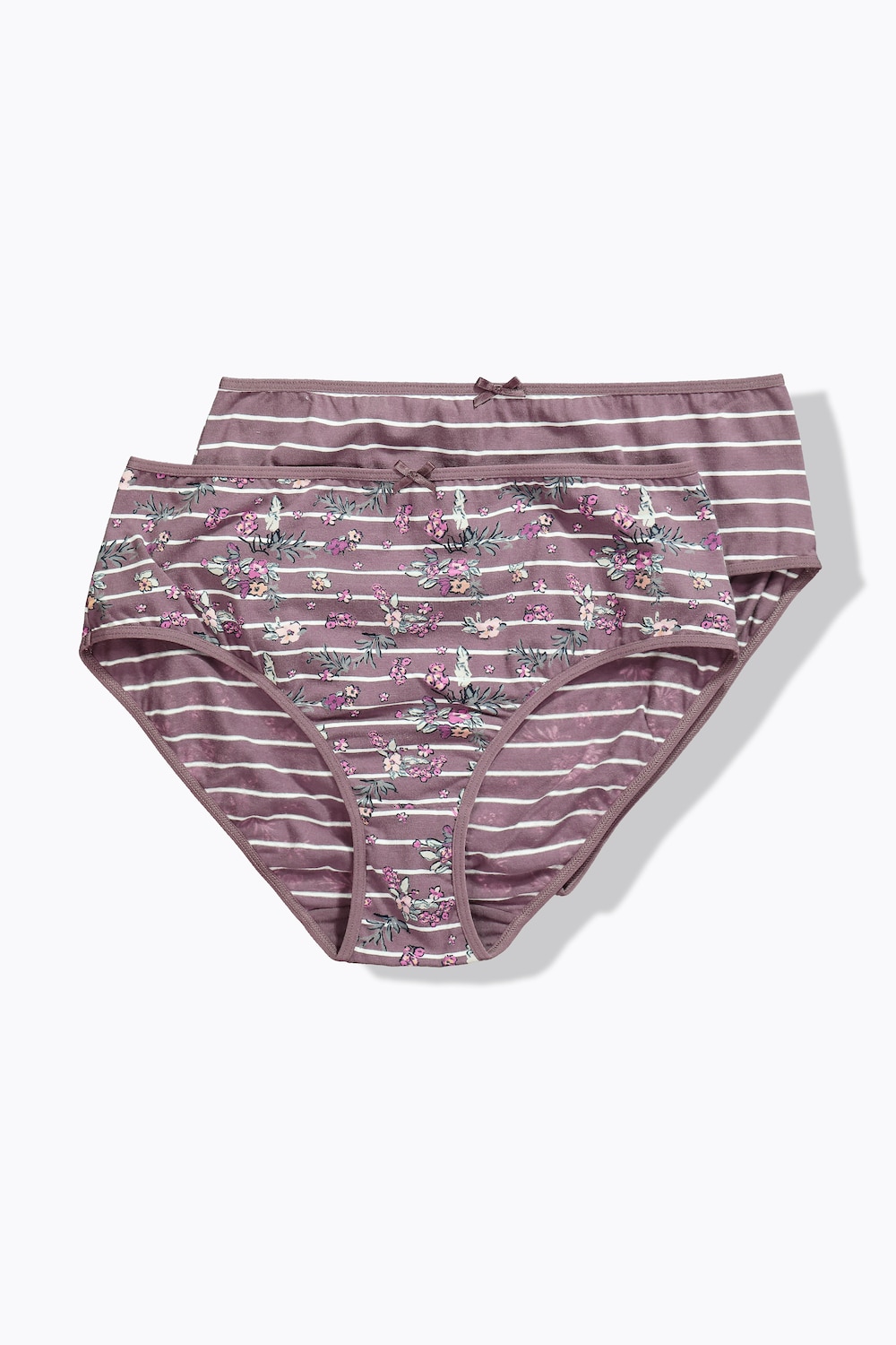 Miditruser, 2-pakning, blomster/striper, økologisk bomull