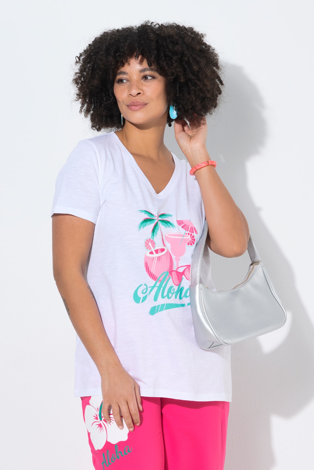 T-Shirt, bequeme Passform, Aloha Motiv