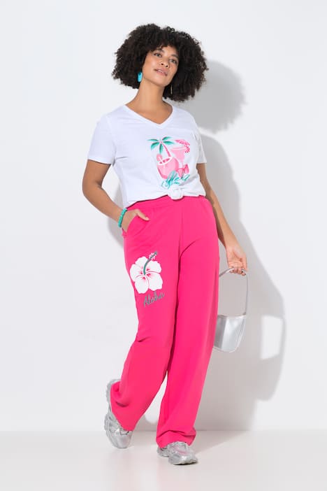 Sweatpants, wijde rechte pijp, joggingbroek, bloem