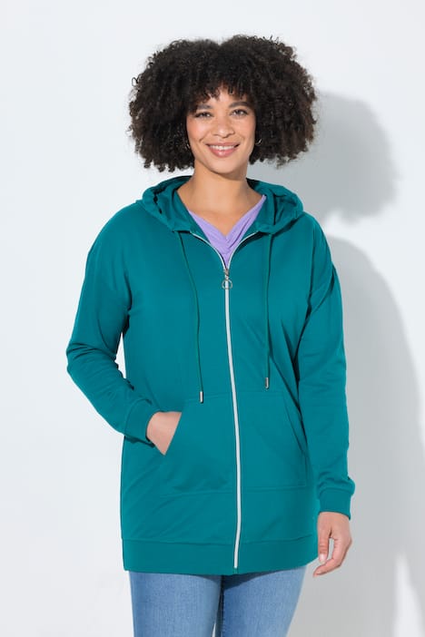 Sweatjacke, oversized, Kapuze, Zipper
