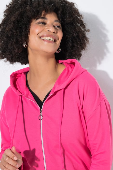 Sweatjacke, oversized, Kapuze, Zipper