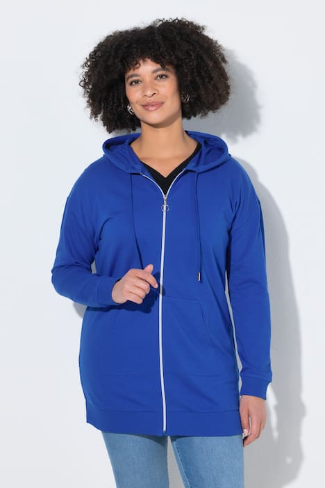 Sweatjacke, oversized, Kapuze, Zipper