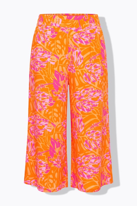 Culottes, wijde pijpen, hoge taille, blad-print