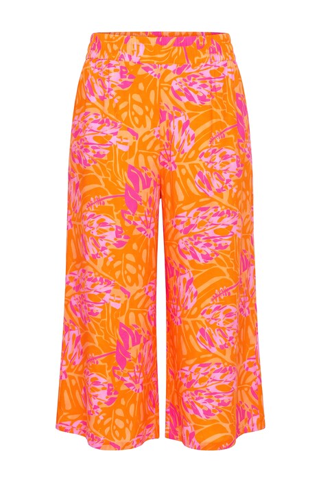 Kalhoty culotte, široké nohavice, vysoký pas, potisk listů